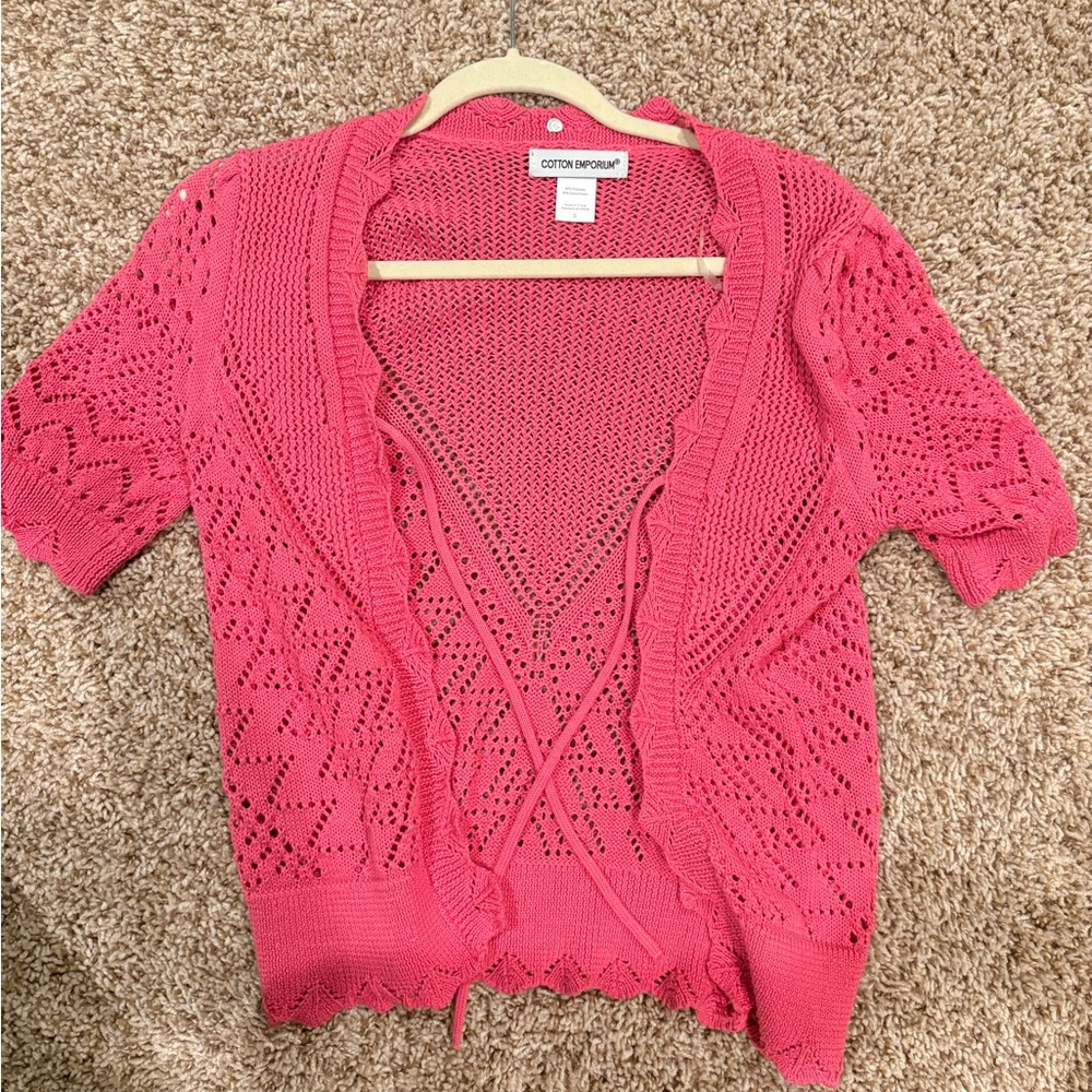 Cotton Emporium Pink Open-Front Sweater